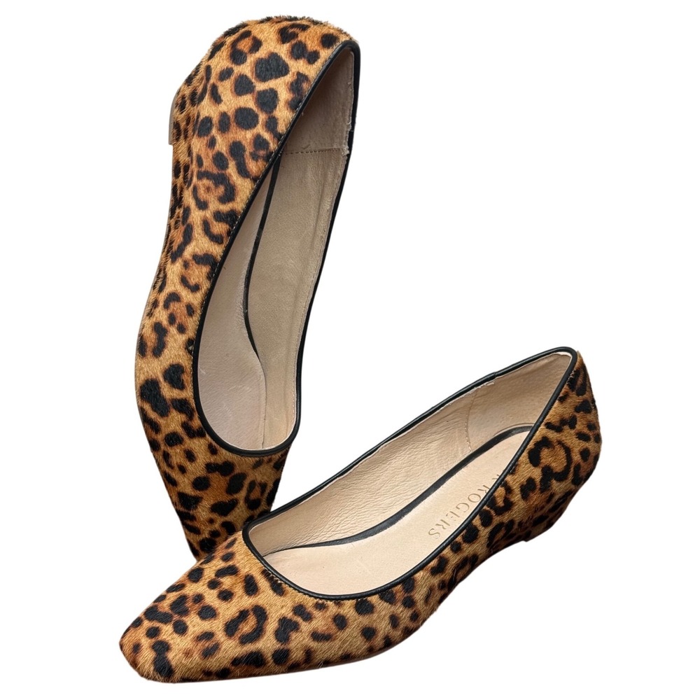 Jack Rogers Leopard Print Calf Hair Pointed Toe Low Wedge Pumps Size 6M Brown
